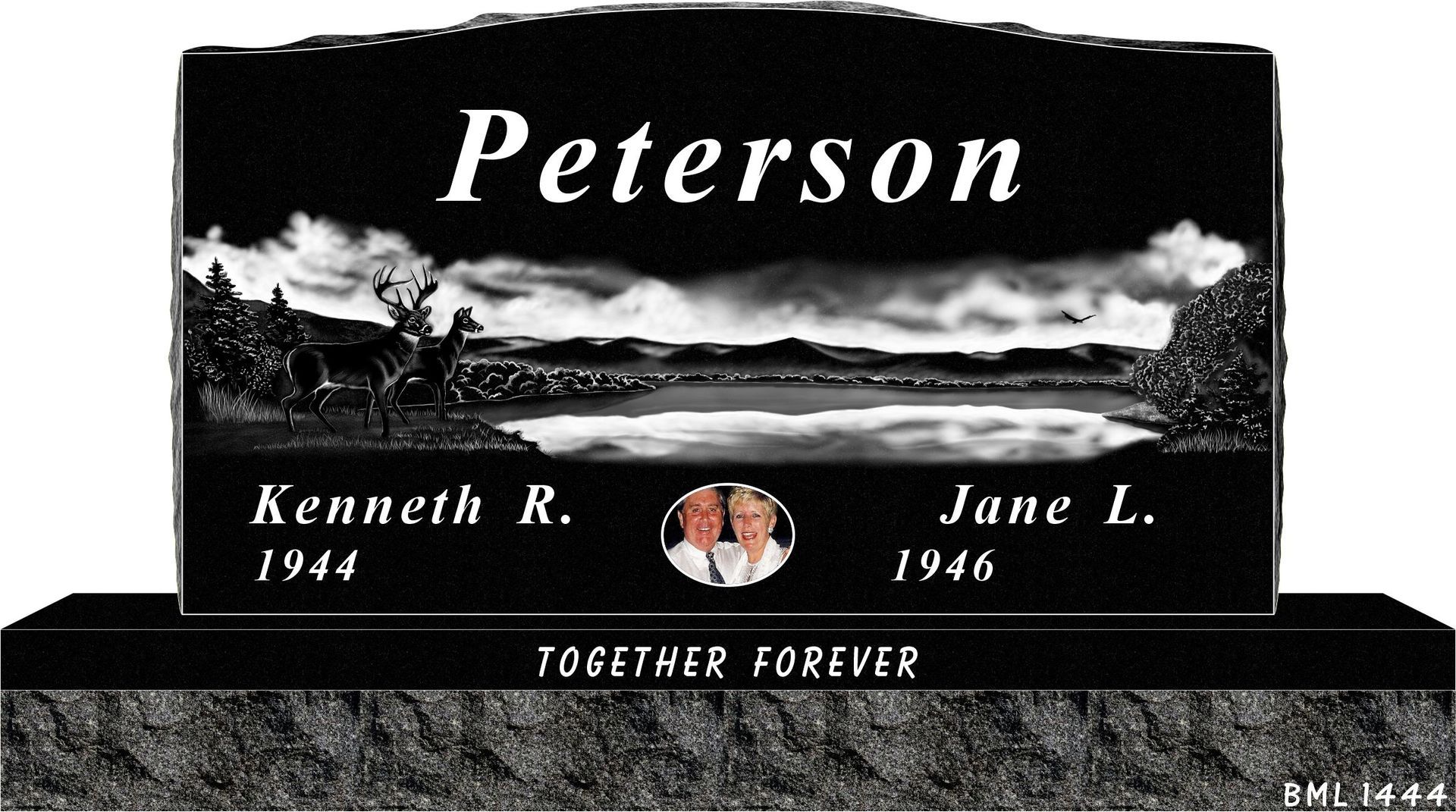 Black granite headstone with 