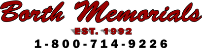 Borth Memorials logo with a phone number: 1-800-714-9226.
