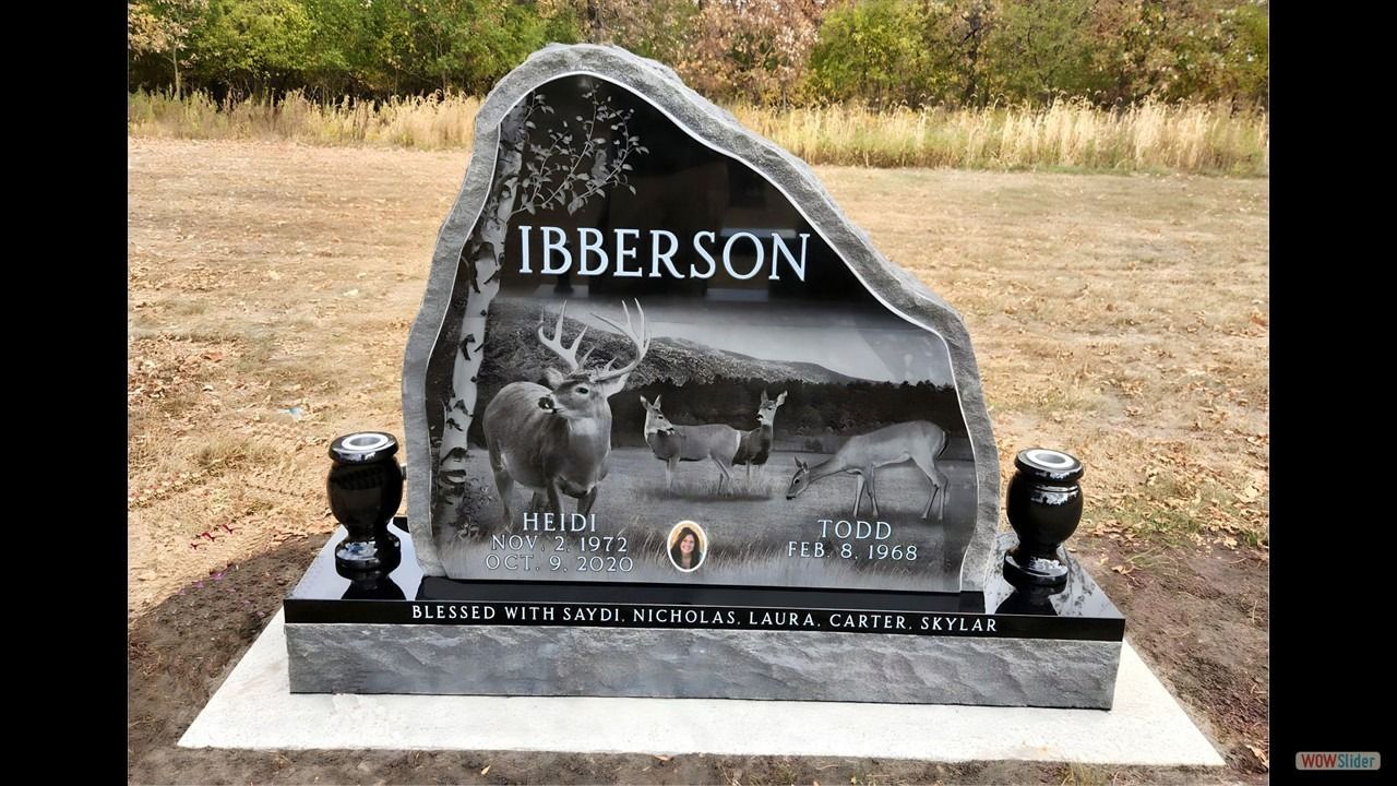 Black granite headstone with 