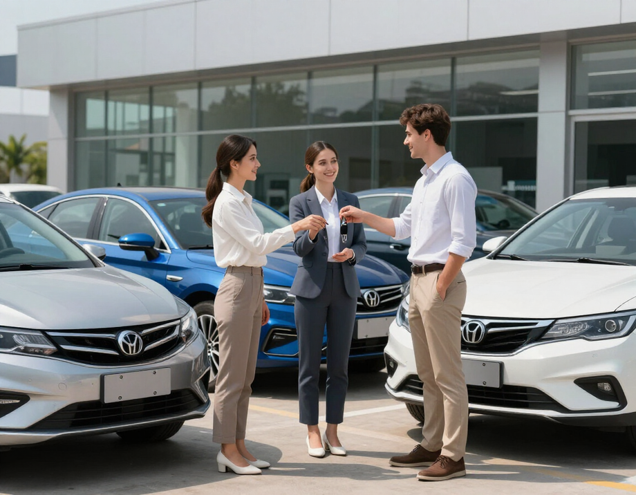Resilient Car Rentals team welcoming a customer with vehicle keys