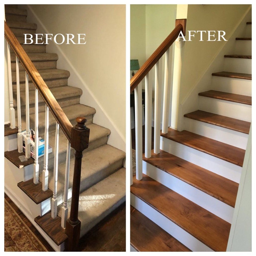 A before and after picture of a staircase