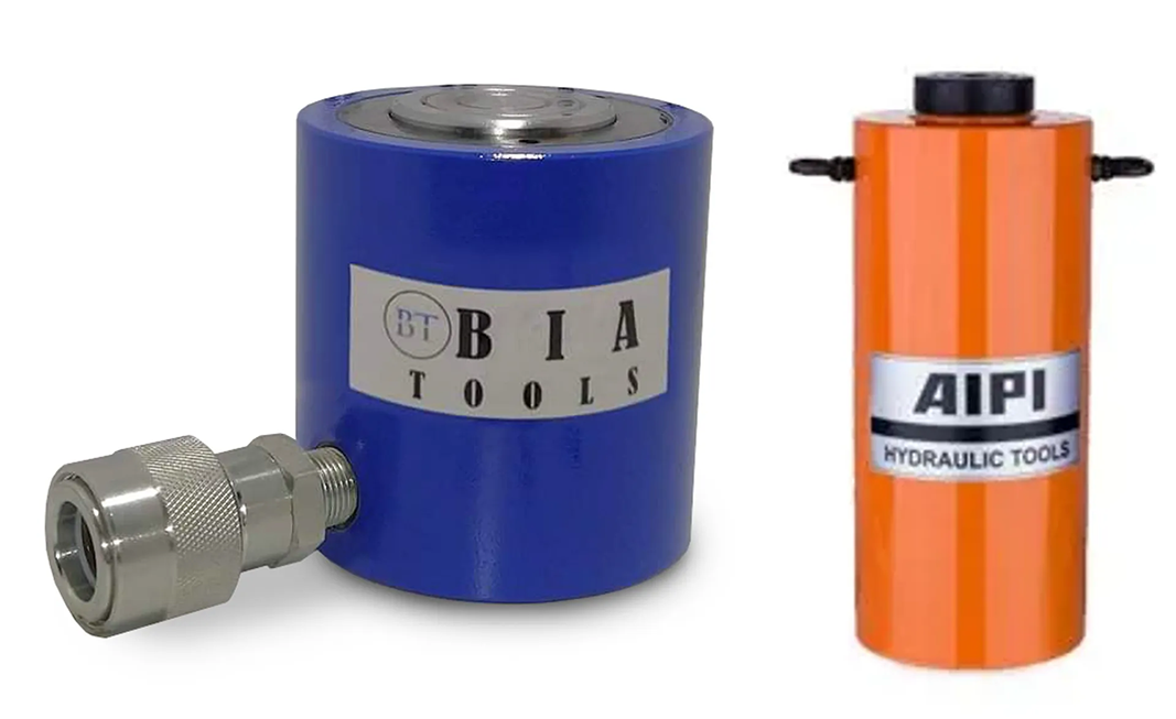 A blue cylinder and an orange cylinder on a white background.