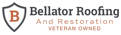 Bellator Roofing logo: shield with "B," company name, "And Restoration," and "VETERAN OWNED."