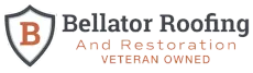 Bellator Roofing logo: shield with "B," company name, "And Restoration," and "VETERAN OWNED."