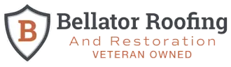 Bellator Roofing logo: shield with "B," company name, "And Restoration," and "VETERAN OWNED."