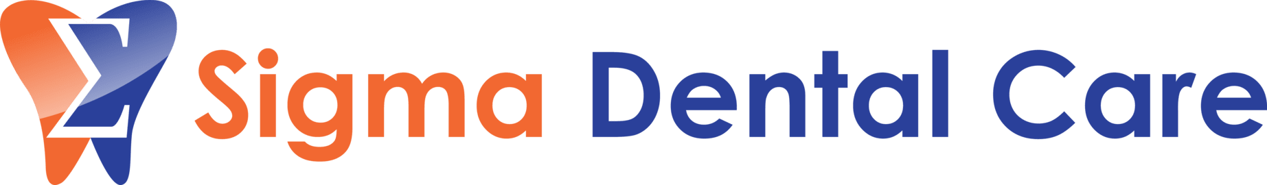 The logo for sigma dental care is blue and orange