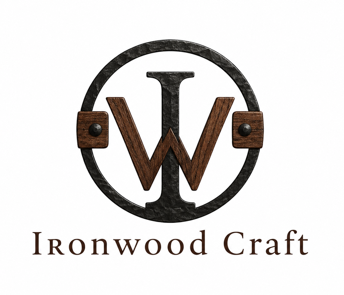 Ironwood Craft logo: stylized W inside a black ring with brown accents