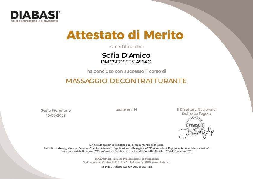 A certificate that says attestato di merito on it