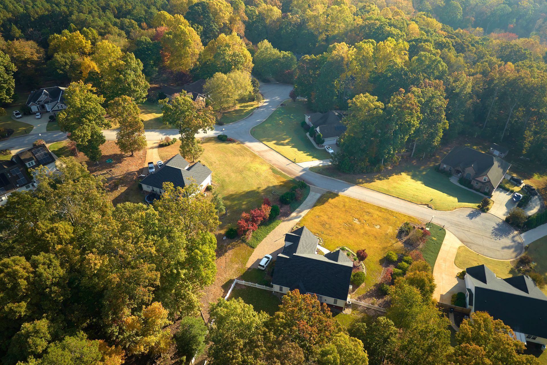 An Aerial View Of A Residential Area Surrounded By Trees - Clemmons, NC - Jetco Septic Service