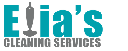 The logo for elia 's cleaning services has a vacuum cleaner on it.