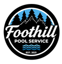 Foothill Pool Service logo with mountains, trees, blue waves, and &ldquo;Est. 2021&rdquo; in a black circle