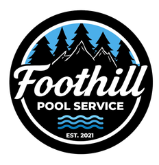 Foothill Pool Service logo with mountains, trees, blue waves, and &ldquo;Est. 2021&rdquo; in a black circle