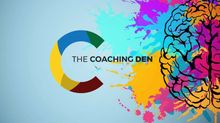 A logo for the coaching den with a drawing of a brain