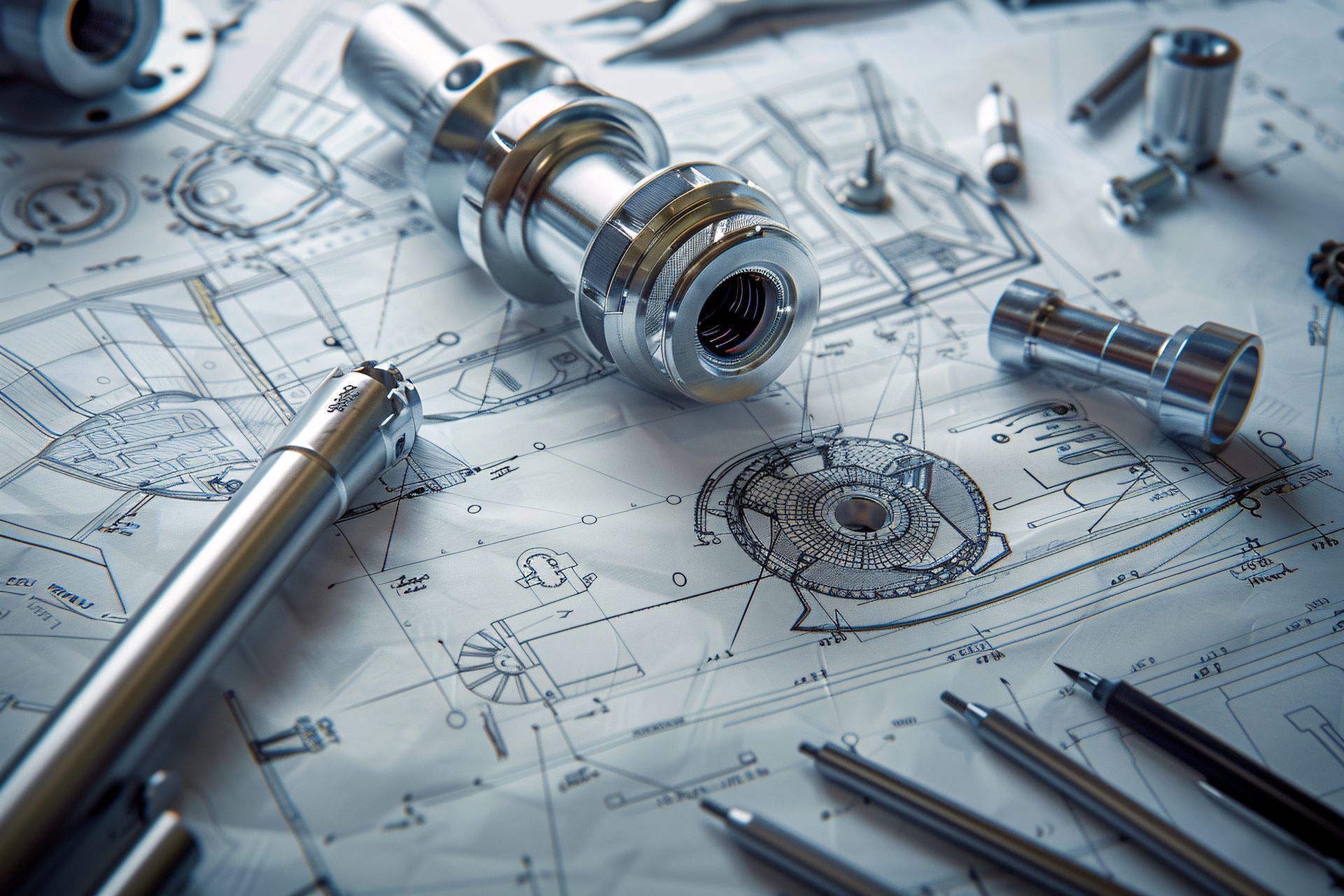 Eine technische Zeichnung mit einem Stift und Bleistiften darauf