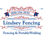 Logo for Lindsey Fencing, blue and red design with phone number (806) 336-3830, offering fencing and portable welding services.