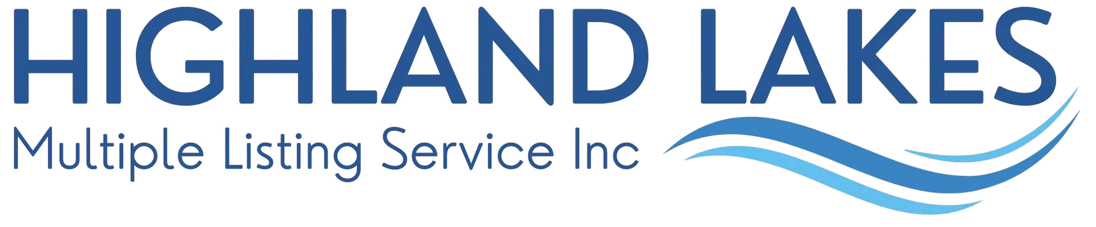 Highland Lakes MLS Inc. logo with blue text and wavy lines.