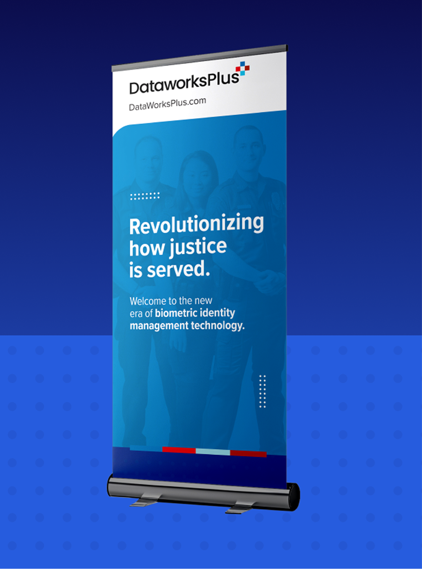 Roll-up banner for DataworksPlus. Blue background with text 