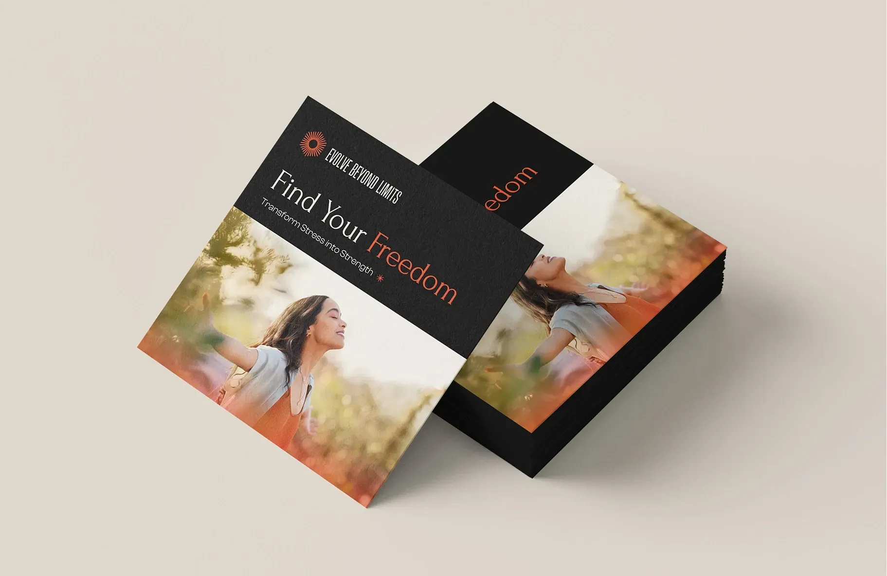 Evolve Beyond Limits Find Your Freedom palm card brand collateral design