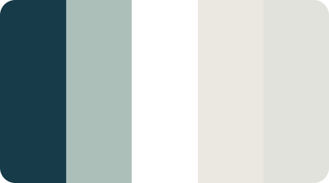 Color palette: dark teal, gray, white, pale gray, light gray.