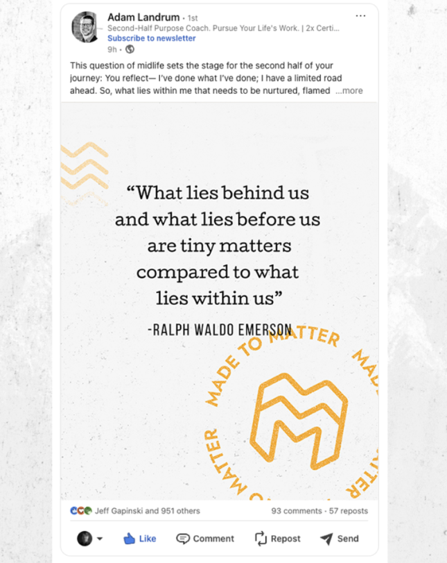 Quote about inner strength by Ralph Waldo Emerson, in a graphic with a 