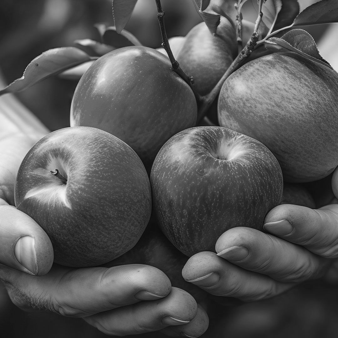 A person is holding a bunch of apples in their hands
