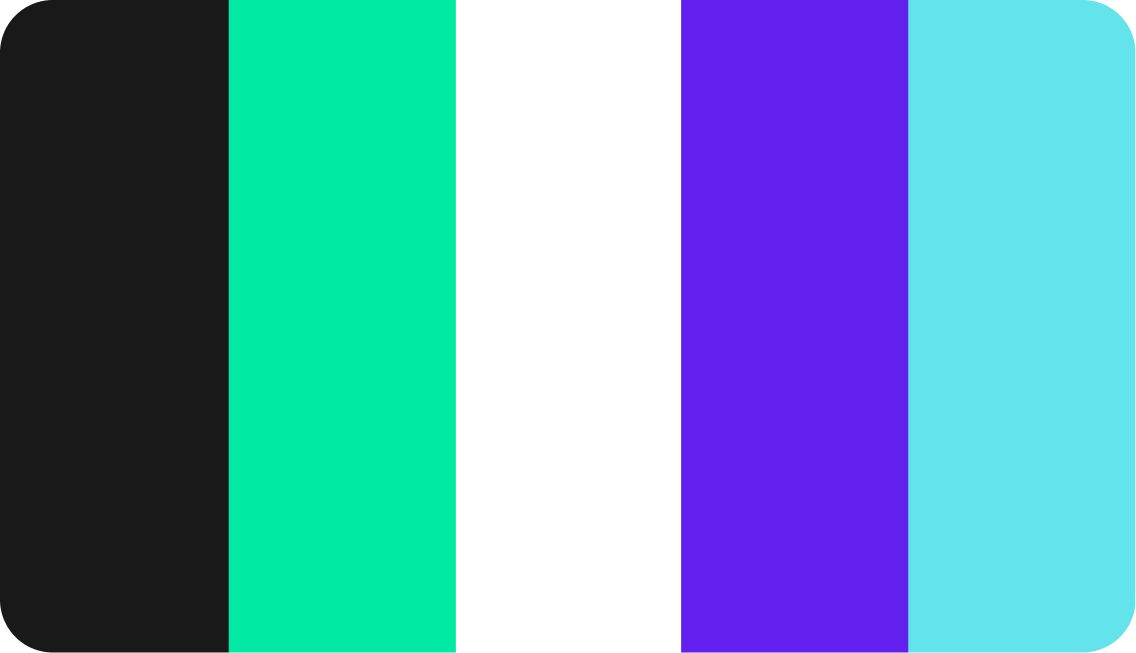 Flag with vertical stripes: black, teal, white, purple, and light blue.
