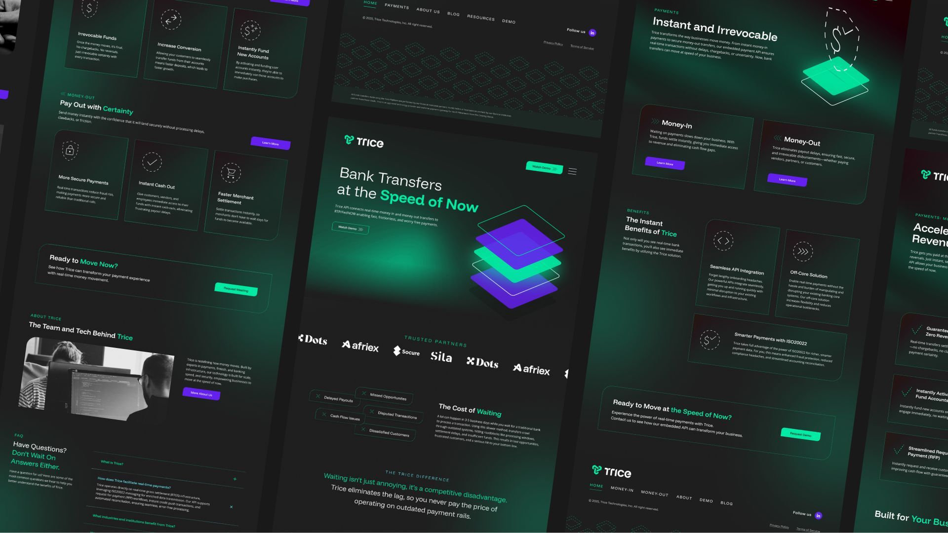Dark mobile app screens with teal and purple accents, showcasing data visualization.