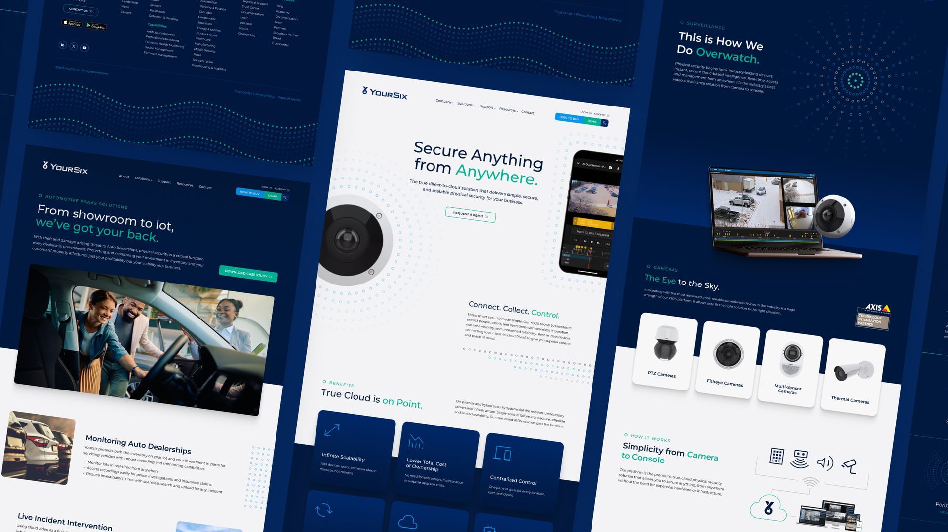 Mockup of website layouts with text and photos of people.