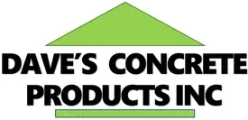 Logo for Dave's Concrete Products Inc, featuring green triangle above black text.