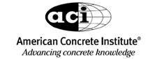 Logo for the American Concrete Institute: a half-black, half-globe oval with