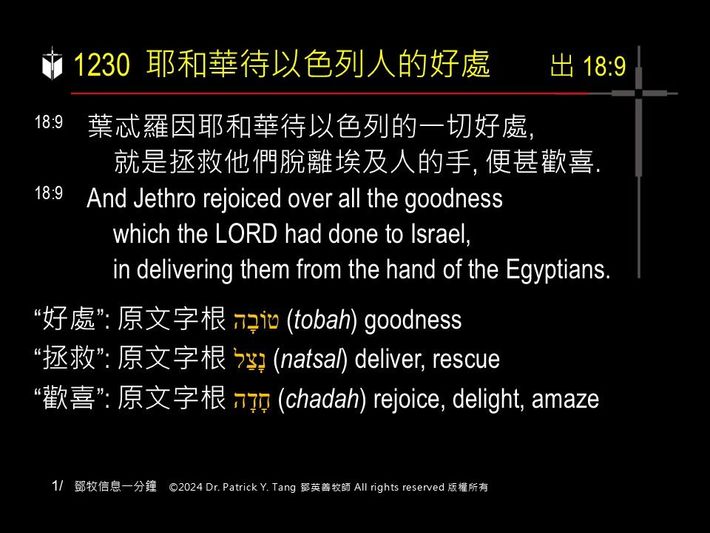 A presentation slide with Chinese and English text about faith and law, along with Greek word roots.