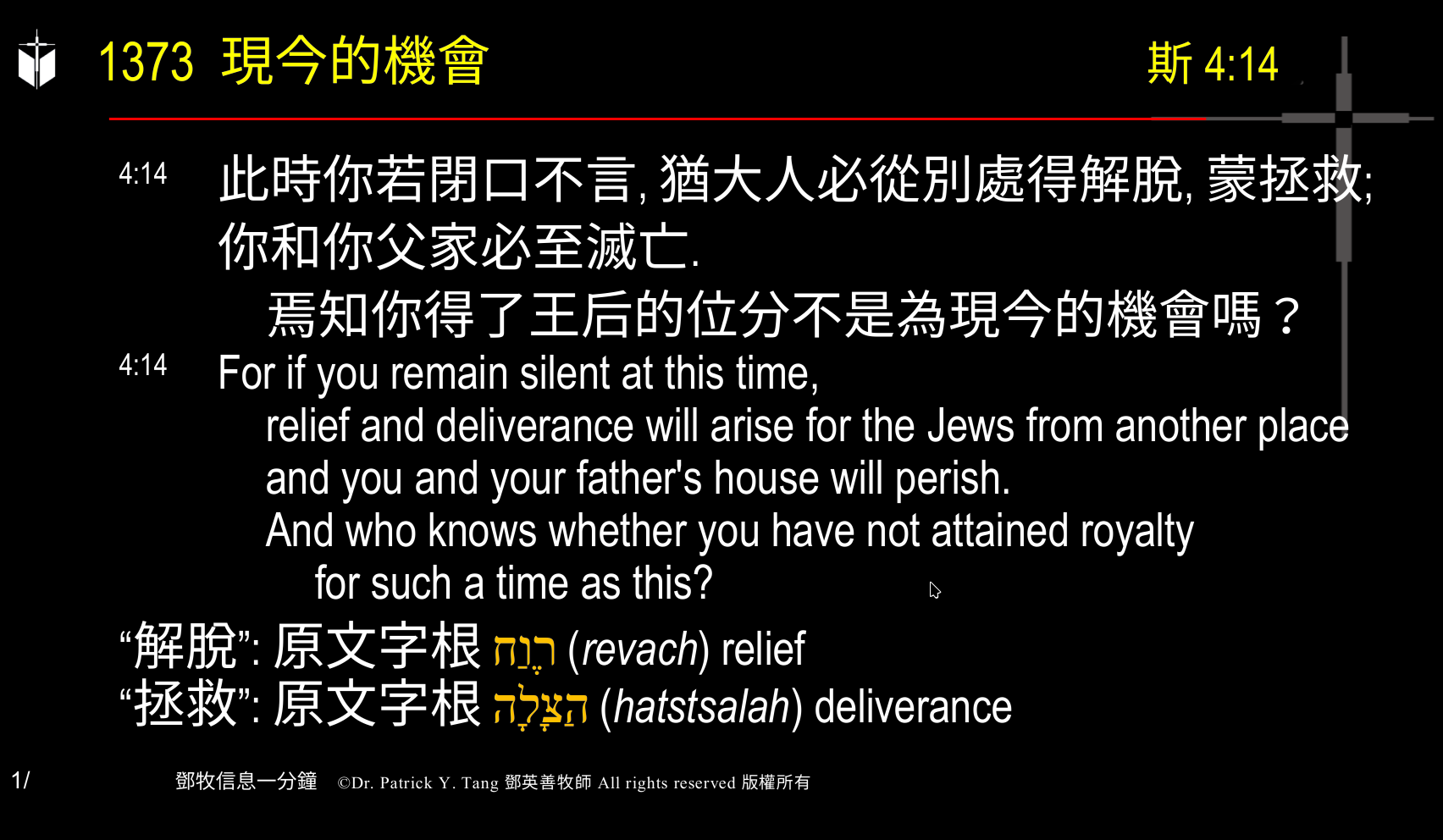 A presentation slide with Chinese and English text about faith and law, along with Greek word roots.