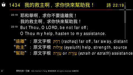 A presentation slide with Chinese and English text about faith and law, along with Greek word roots.