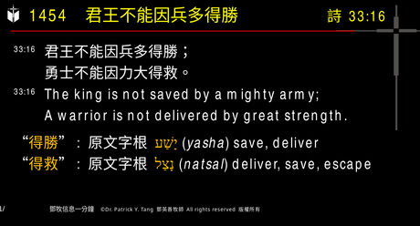 A presentation slide with Chinese and English text about faith and law, along with Greek word roots.