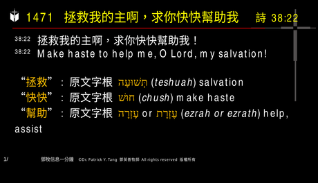 A presentation slide with Chinese and English text about faith and law, along with Greek word roots.