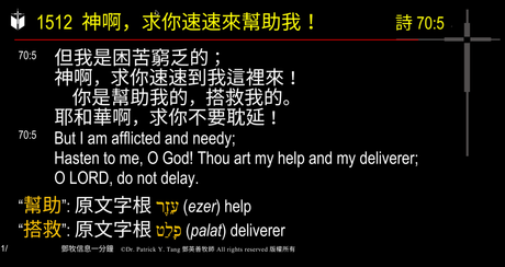 A presentation slide with Chinese and English text about faith and law, along with Greek word roots.
