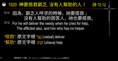 A presentation slide with Chinese and English text about faith and law, along with Greek word roots.