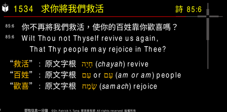 A presentation slide with Chinese and English text about faith and law, along with Greek word roots.