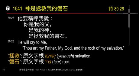 A presentation slide with Chinese and English text about faith and law, along with Greek word roots.