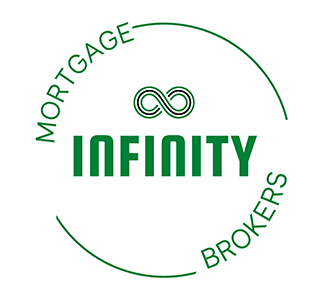 Logo for Infinity Mortgage Brokers with green text and an infinity symbol inside a partial circular outline.