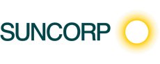 The Suncorp logo: dark green text reading "SUNCORP" beside a yellow sun icon.