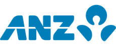 Blue logo for ANZ featuring the letters "ANZ" next to a stylized icon of three interconnected shapes.