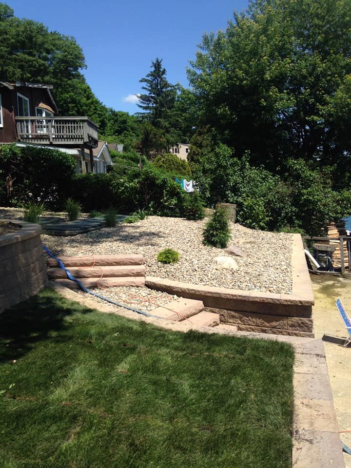 A lush green yard with a house in the background.