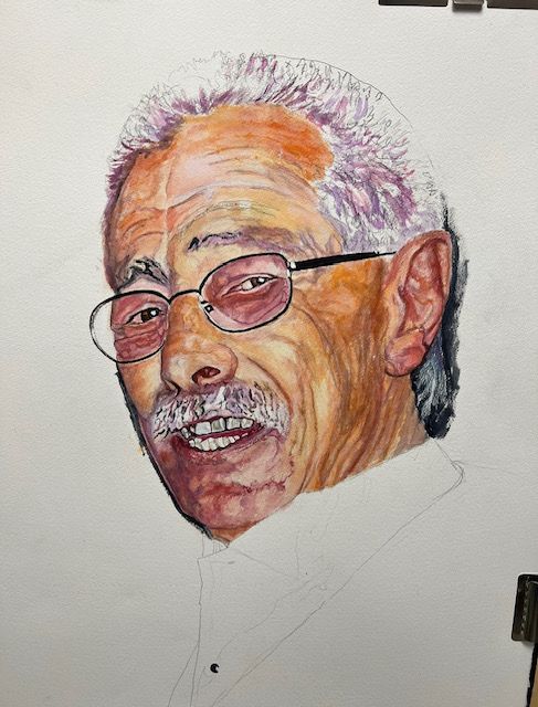 A painting of a man with glasses and a mustache