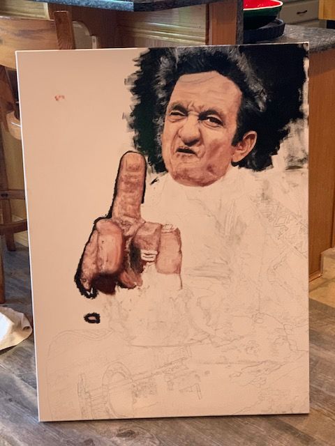 A painting of a man giving a thumbs up
