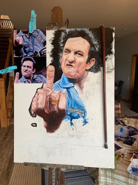 Johny Cash Fipping the bird art work in progress.
