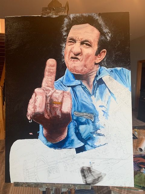 Johny Cash Fipping the bird art work in progress.