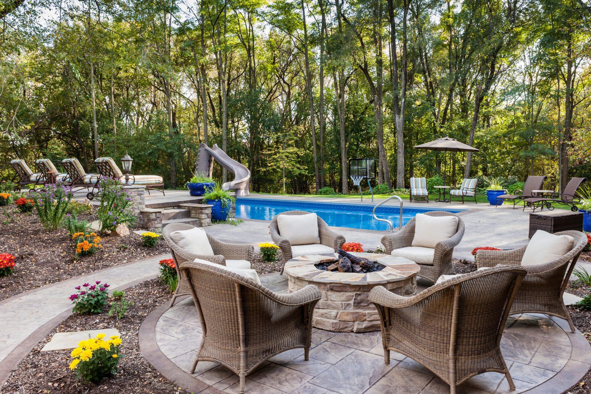 Fire Pit Near a Pool