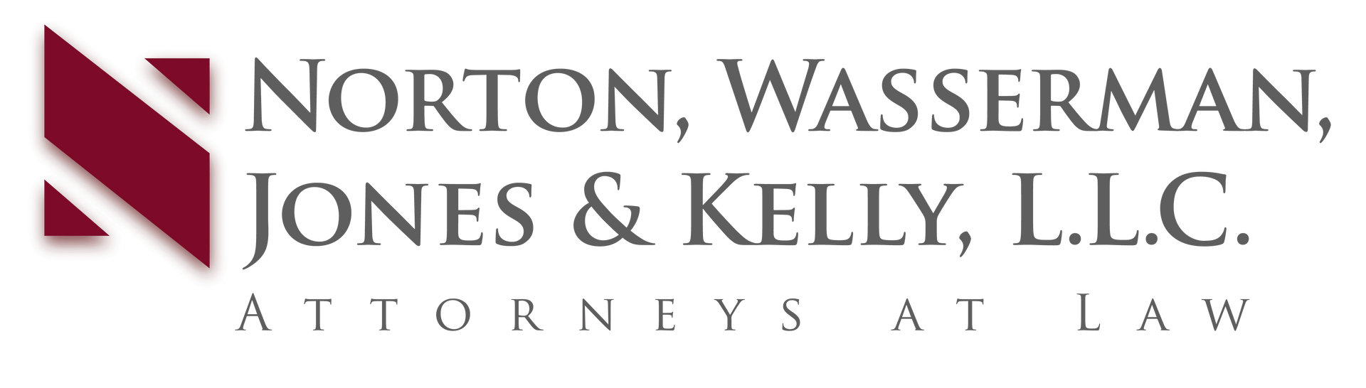 Logo for Norton, Wasserman, Jones & Kelly, L.L.C., Attorneys at Law in maroon and dark grey