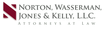 Logo for Norton, Wasserman, Jones & Kelly, L.L.C., Attorneys at Law in maroon and dark grey